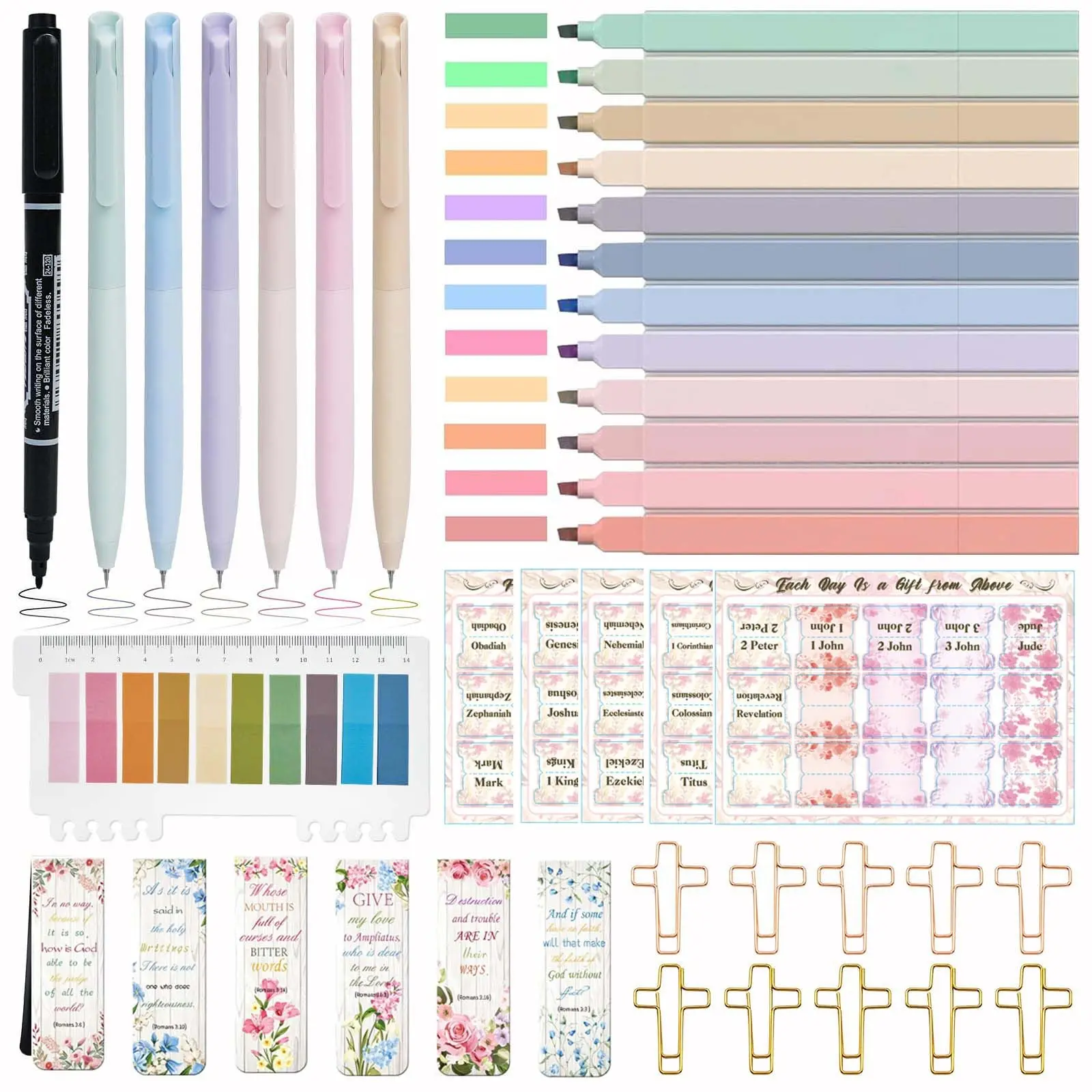 41 Pcs Bible Journaling Kit, Bible Study Kit for Women, Bible Journaling Supplies with Pastel Bible Highlighters and Tabs, Bible Pens,Sticky Notes, Bookmarks, All-in-One Christian Bible Study Supplies, Stationery