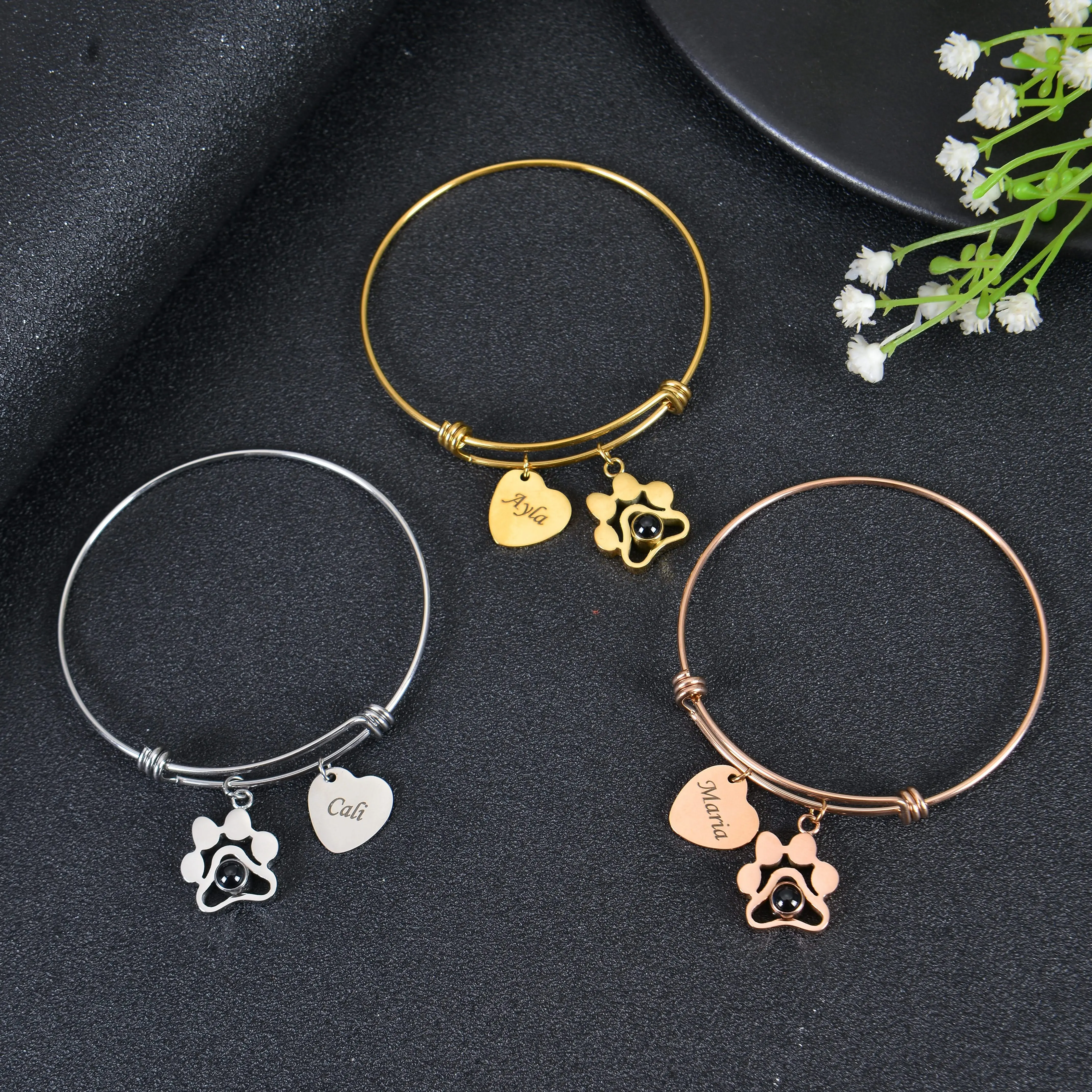 Unisex Paw Photo Projection Bracelets with Name