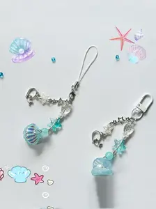 Cute Mobile Phone Chain Marine Animal Beaded Keyring Phone Charm Bag Pendant Accessory Gifts Cellphone Phone Accessories