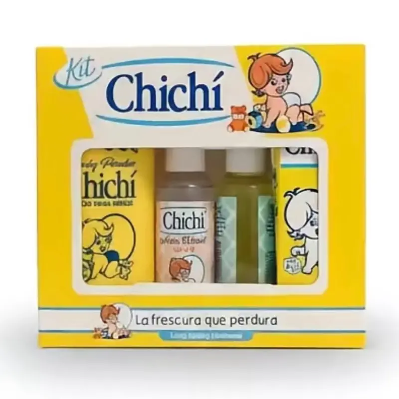 1 kit chichi 4 pcs, 1 eau cologne1 1 powder 1 shampoo 1 oil.