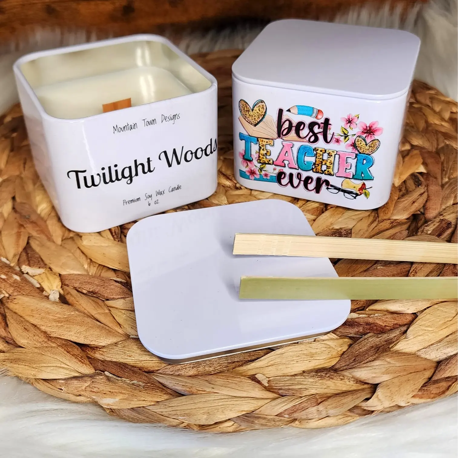 Best Teacher Ever Tin Premium Soy Wax Candle -Twilight Woods