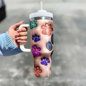 1pc Pawfect Paws 40oz Insulated Tumbler with Lid and Straw 304 Stainless Steel Travel Mug for Hot and Cold Beverages Ideal for Car Office Home- Perfect Dog Mom Gift