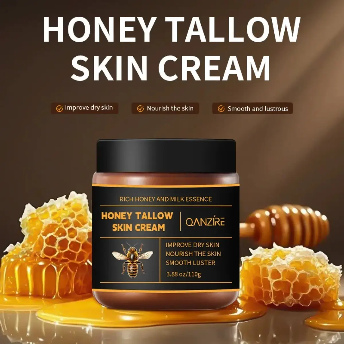 Grass-Fed Beef Tallow Balm with Raw Honey & Beeswax - Moisturizing Body Care for Full Body, Face & Lips - Smooth Skin Salve for All Skin Types, Mild, Daily, Silky, Moisturizer, Beauty Balm, Gentle, Body Care Product