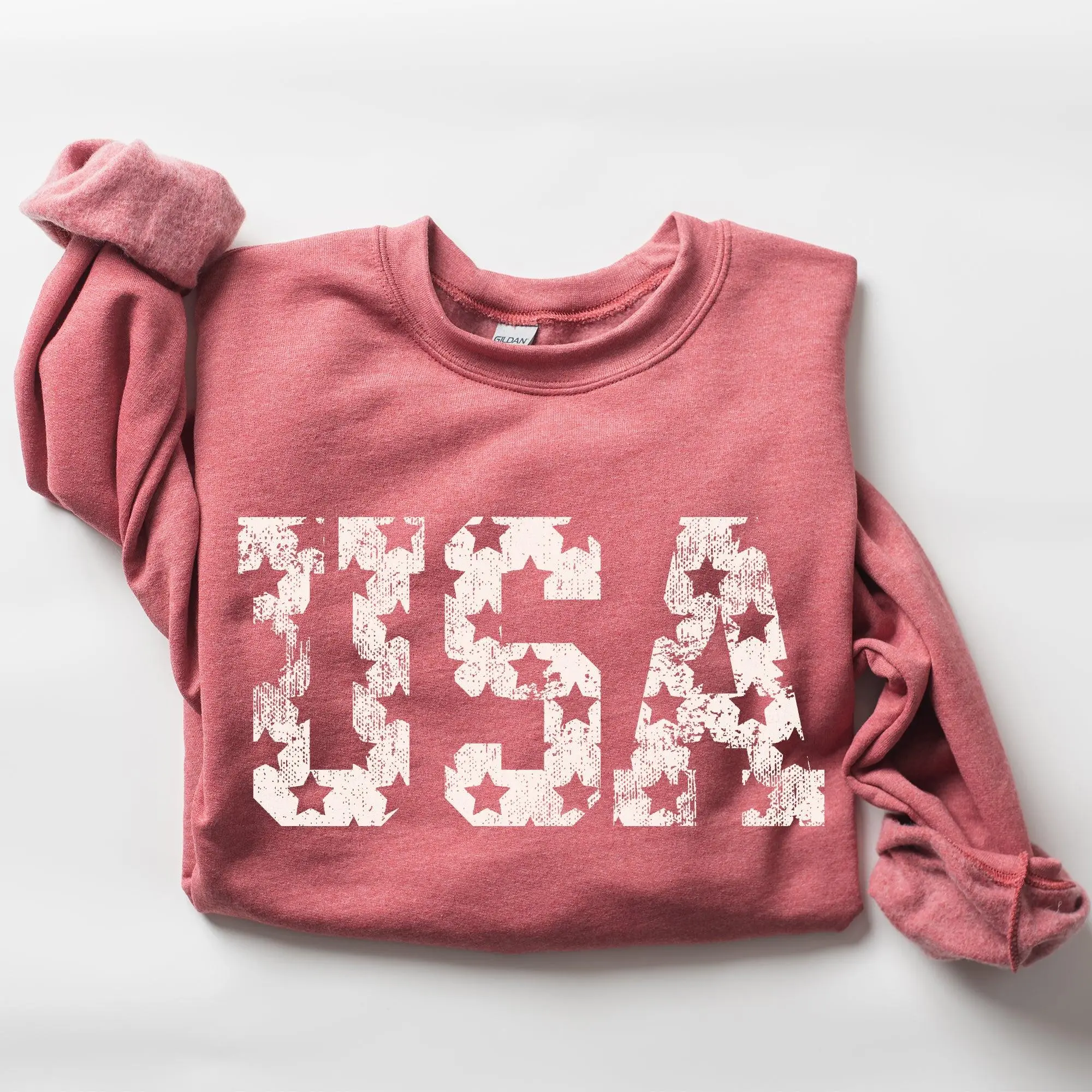 Retro, USA Stars, Patriotic, America, 4th of July Sweatshirt, Crew Neck, Women's, Crewneck