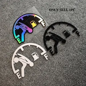 1PC For Car Fuel Tank Caps, Car Exterior Decoration, Car Vehicle Decoration, Anthropomorphic Fuel-Pushing Pattern, Fuel Gauge Warning Elements, Iridescent/Solid Color Decor, Turn into Warning Vibe, Universal Car Sticker, Automobile Decals