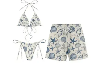 Seashell Matching Couple Swimsuits Set, BF and GF Matching Swimsuits, BF and GF Swimsuits, Camo Bikini Set for Women, Matching Duck Camo Swimwear Set for Couples, Couple Trendy Camo Bikini And Short, Summer Beach Vacation Outfit