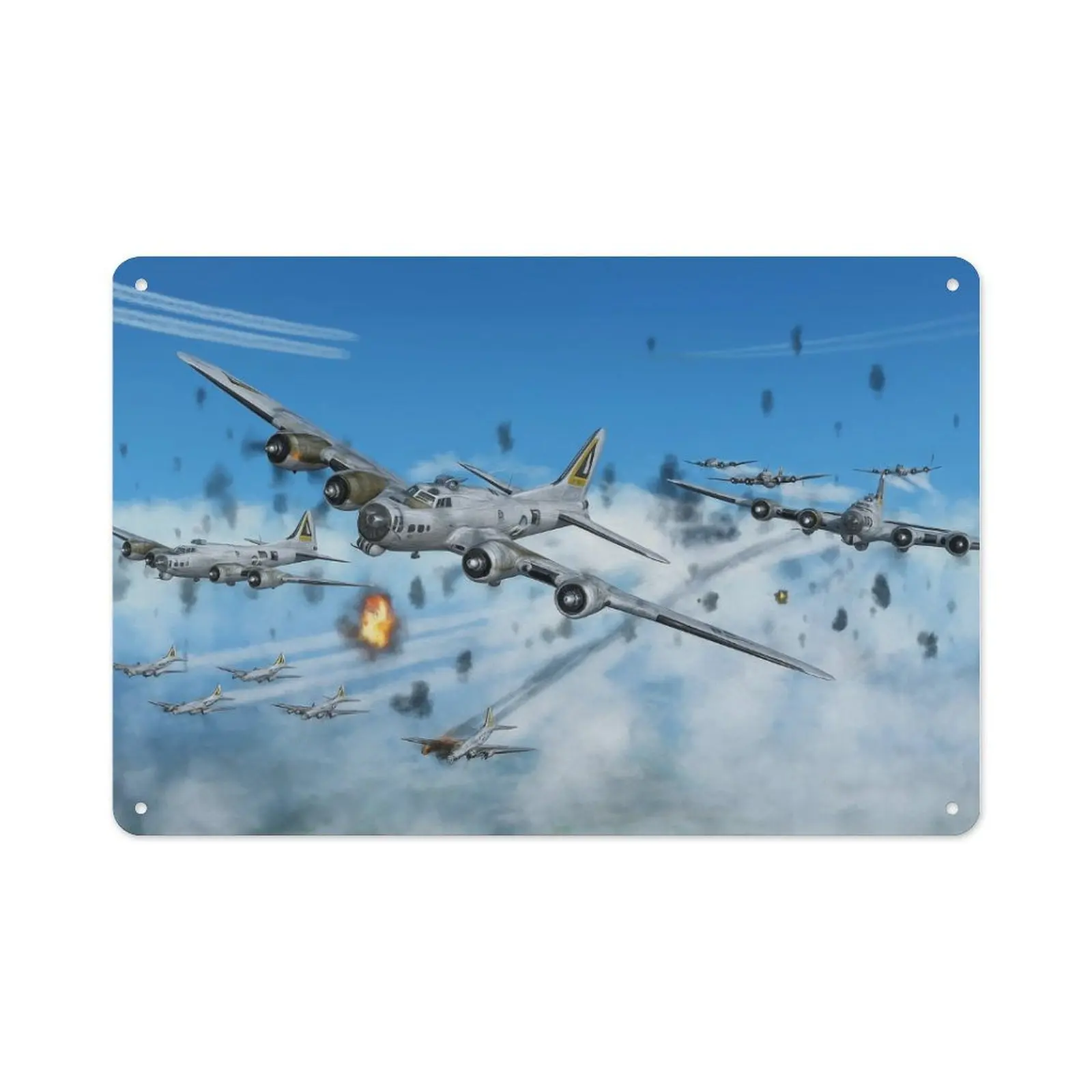 WWII B-17 Flying Fortress Bomber Formation Aluminum Vintage Sign - 8x12in Retro Look Wall Decor for Garage - WWII Tribute Gift for Aviation Enthusiasts & Aircraft Collectors