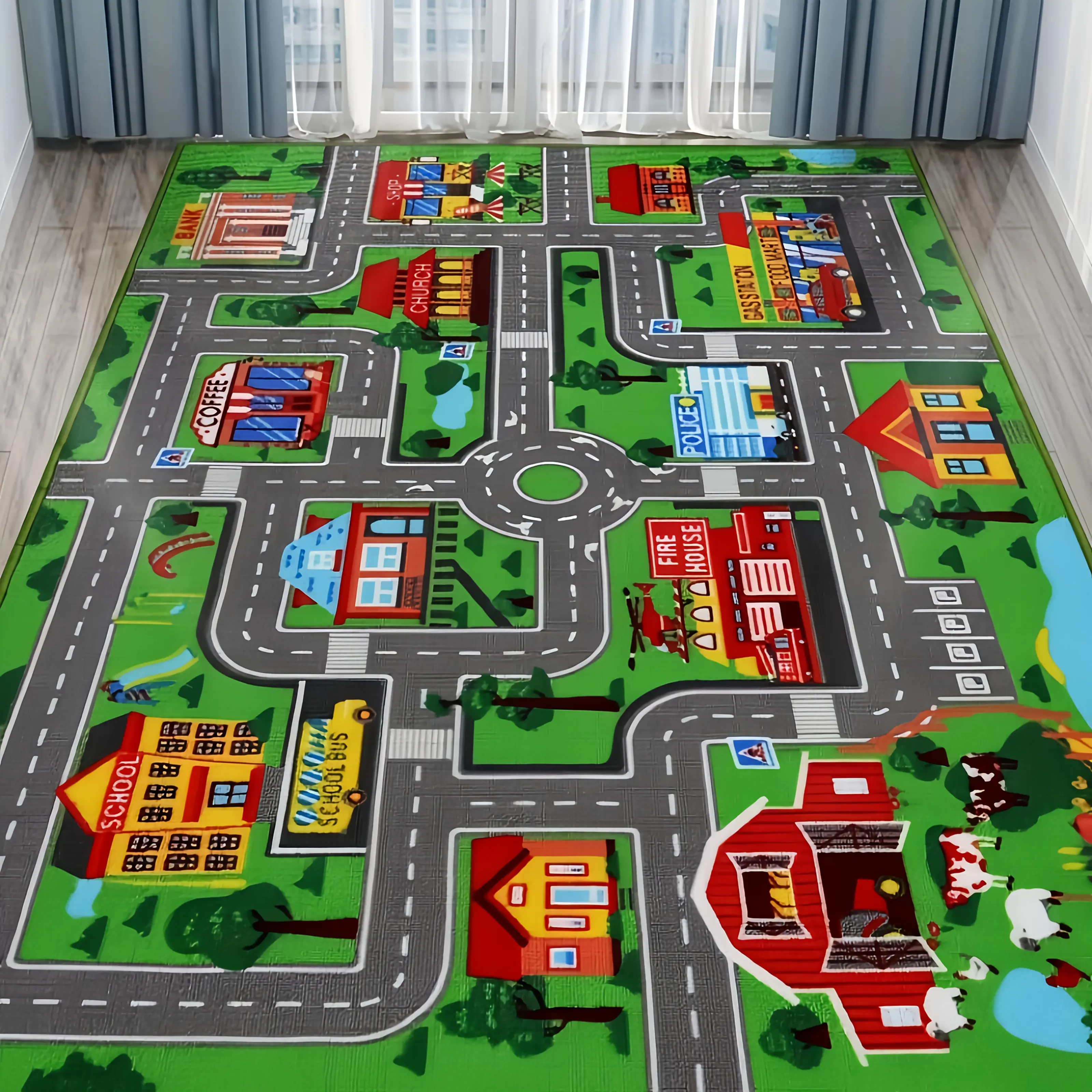 1pc Extra Large Anti-Skid Durable Activity Mat - 84inx60in/210cmx150cm Plaid Print, Dustproof, Machine Washable, Fade-Resistant Indoor-Outdoor Floor Mat with Track Design for Kids' Gaming Room Decor Gift