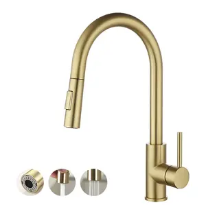 Brushed Gold Kitchen Faucet with Pull Down Sprayer, High Arc Stainless Steel Sink Faucet, Brushed Gold Kitchen Faucet Fit for 1 Hole Sink, Easy Install for Kitchen Farmhouse RV