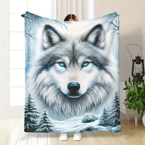 A Wolf-Patterned Blanket, Versatile Fleece Throw For Warmth, Suitable For Sofa, Bed, Travel, Camping, Living Room, And Office - Comfortable For All Seasons.