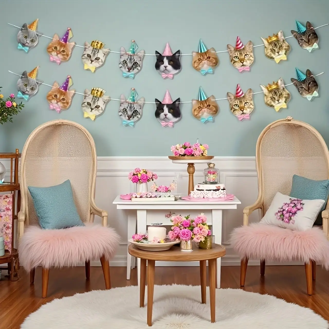 18pcs Cat Theme Birthday Party Decor Set, Cat Decorative Banner Pull String Kit, Event Backdrop Decoration Supplies, Party Decorations, Perfect for Parties and Gatherings