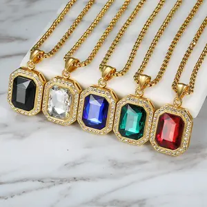 Luxury and Elegant Hip-hop Synthetic Zircon Square Pendant Stainless Steel Necklace Sweater Chain Suitable for Banquets, Parties, Vacations, Daily or Gift Giving, Mother's Day Gifts, Anniversaries, Suitable for Both Men and Women