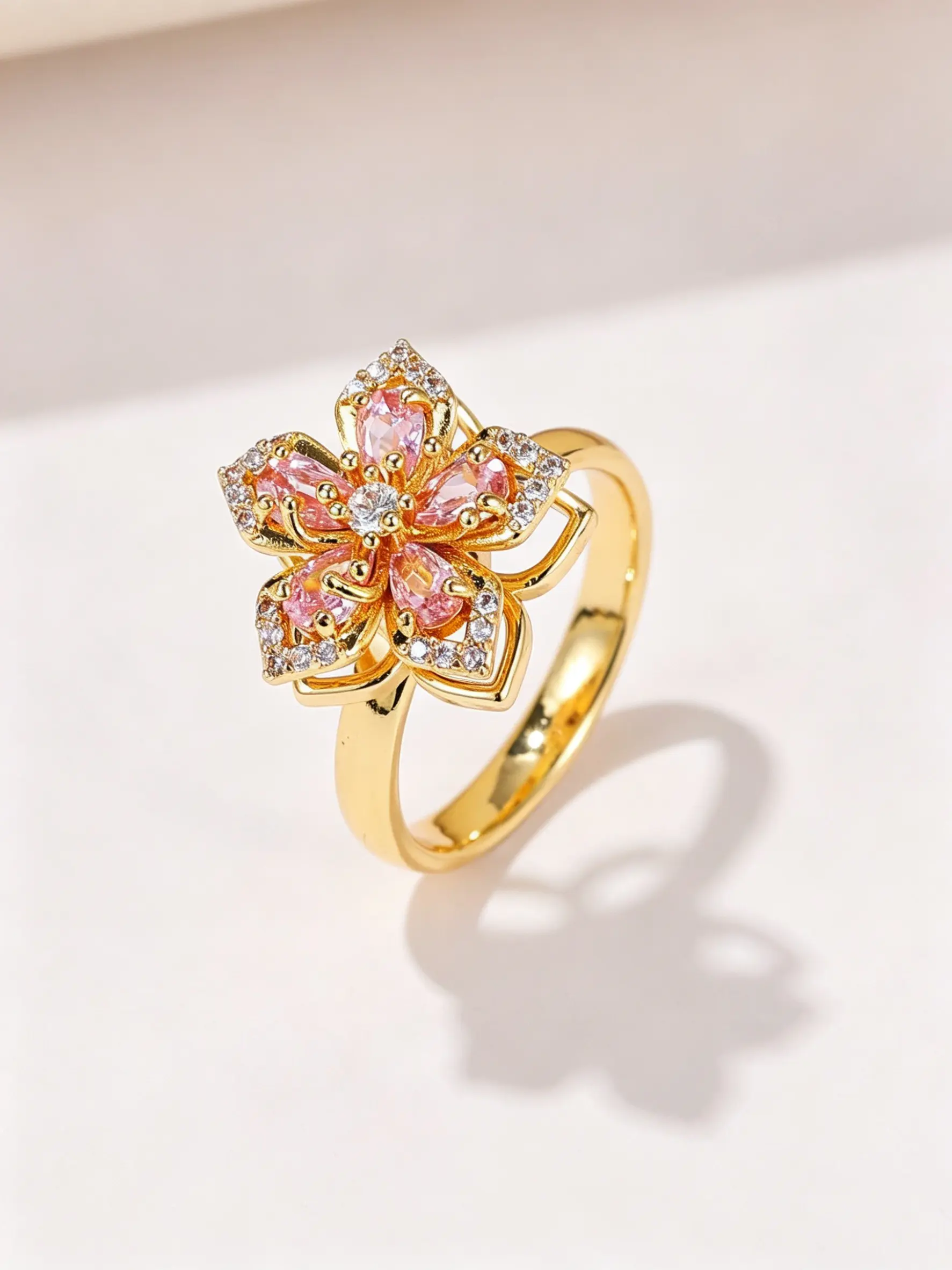 Women's Sunflower Fidget Ring, Crystal Ring, Adjustable Cubic Zirconia Sunflower Open Finger Spinner, Anxiety Relief Gift, Jewelry Rings