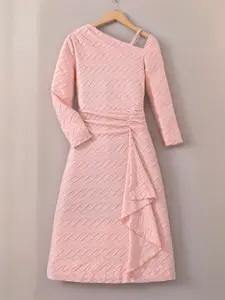 Girls Off-Shoulder Halter Dress, Irregular Hemline, Long Sleeve Bodycon Fitted, Sweet and Gentle Fashion Style, Casual Wear