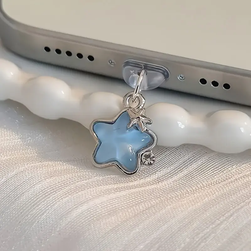 1pcs Sparkling Diamond Star Phone Dust Plug, Bling Y2K Charging Port Charm, Phone Charms, Phone Accessory, Aesthetic Crystal Cover, Compatible with iPhone & Type-C