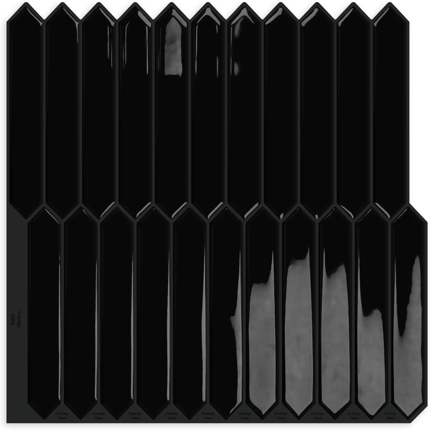 Black Long Hexagon Tile Peel and Stick Backsplash, 10 Sheets Self-Adhesive Wall Tiles Stick on Back Splash for Kitchen, Bathroom, Fireplace,RV(12"×12")