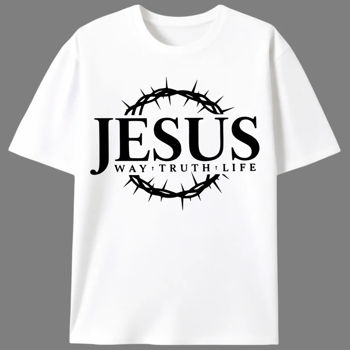 Men's 100% Cotton Knit Short-Sleeve Tshirt - Round Neck, Stretch, High-Quality, Breathable, Soft, Skin-Friendly, Jesus Print, Easy Movement, Made in USA, Casual Streetwear Top, Shorts-Inclusive Style, Shortsleeve, Menswear, Valentines Day, Knitting, Crew