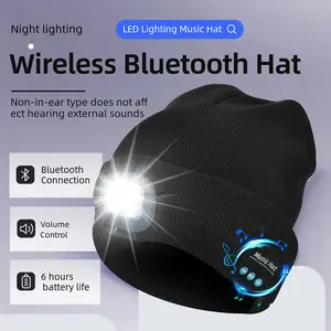 VUB knitted hat-shaped Bluetooth headset with rechargeable LED light, wireless music player, one-touch call answering, lighting, winter warmth