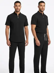 Men’s Stand Collar Short Sleeve Medical Uniform, Soft and Lightweight for All-Day Work Comfort