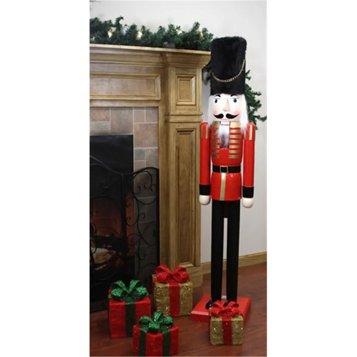 Northlight 5' Tall 28 lbs Golden Wooden Christmas Nutcracker Soldier Figurine - Sturdy Commercial-Size Floor Decor, Home Supplies, Figurines & Miniatures, with Hat, Steady Base, Red & Black Accents, Festive Holiday Decoration, Decorative