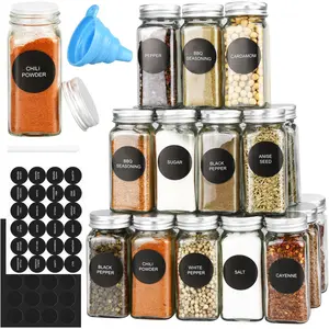 12pcs Glass Spice Jars 4oz Empty with Metal Caps Labels Shaker Lids Collapsible Funnel Chalk Pen Seasoning Organizer for Spice Rack 12pcs 4oz Set Bottles