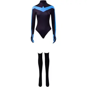 Black & Blue Superhero Cosplay Costume Bodysuit Jumpsuit Halloween Costume for Women
