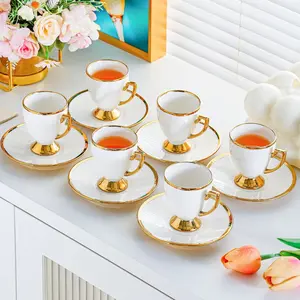 Luxury Ceramic Coffee Cup and Saucer Set, Perfect for Espresso, Tea, and Coffee Gifts, High-End Design, 3.2oz Capacity