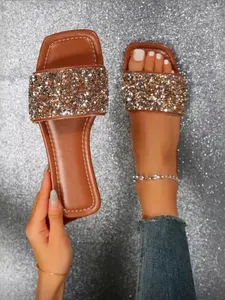 2026 Rhinestone Square Toe Sandals, Trendy Sandals, Fashionable Comfy Sandals, Full Rhinestone Decor, Comfortable Non-Slip Sole, Lightweight Luxury Party Shoes, Spring Summer Style