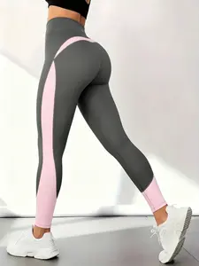 Women's Outdoor Sports Tight Pants, High Waist Colorblock Design, Tummy Control Comfortable Fit, Athletic Wear, Casual Sportswear, High Waist Leggings