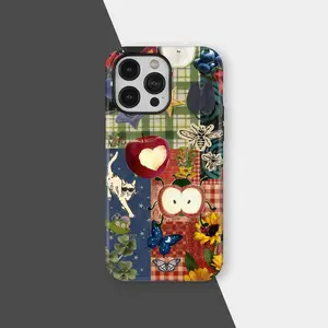 Retro Whimsy Artistic Collage Tough Phone Cases, Patchwork Farmhouse Aesthetic Cover for ip and ss, ip17 case