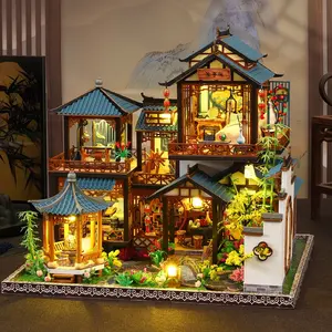 DIY Small House Elegance Lan Ting 3D Puzzle Model Kit, Handmade Book Stand Creative Gift, Suitable for Ages 14+, Includes English Manual, DIY Building Model