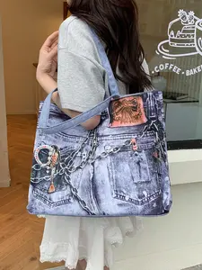 Ladies' Large Capacity Tote Bag, Fashionable and Casual, Perfect for Daily Commuting, Shopping and Dating, Trendy and Personalized Design, Denim Tote Bags, Trendy Versatile Bag