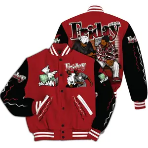 Flu Game 12s Sneaker Match Varsity Jacket, 90s Movie Inspired Graphic, All Over Print Urban Baseball Outerwear, Retro Streetwear Aesthetic