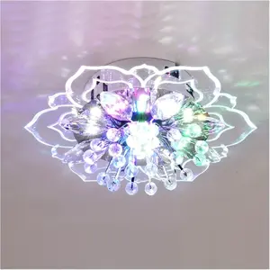 Crystal Glass Flower Shape Colorful Mini Ceiling Light, Flower Design Lamp, Adjustable Lighting Colors, Semi-Embedded Hard Wired, Suitable for Hotel Living Room Hallway
