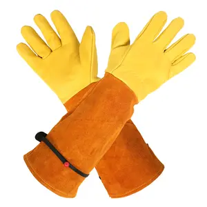 Bamworld Thornproof Long Cowhide Leather Gardening Work Gloves - Women's Rose Pruning Gloves, Ideal for Outdoor Work, Planting
