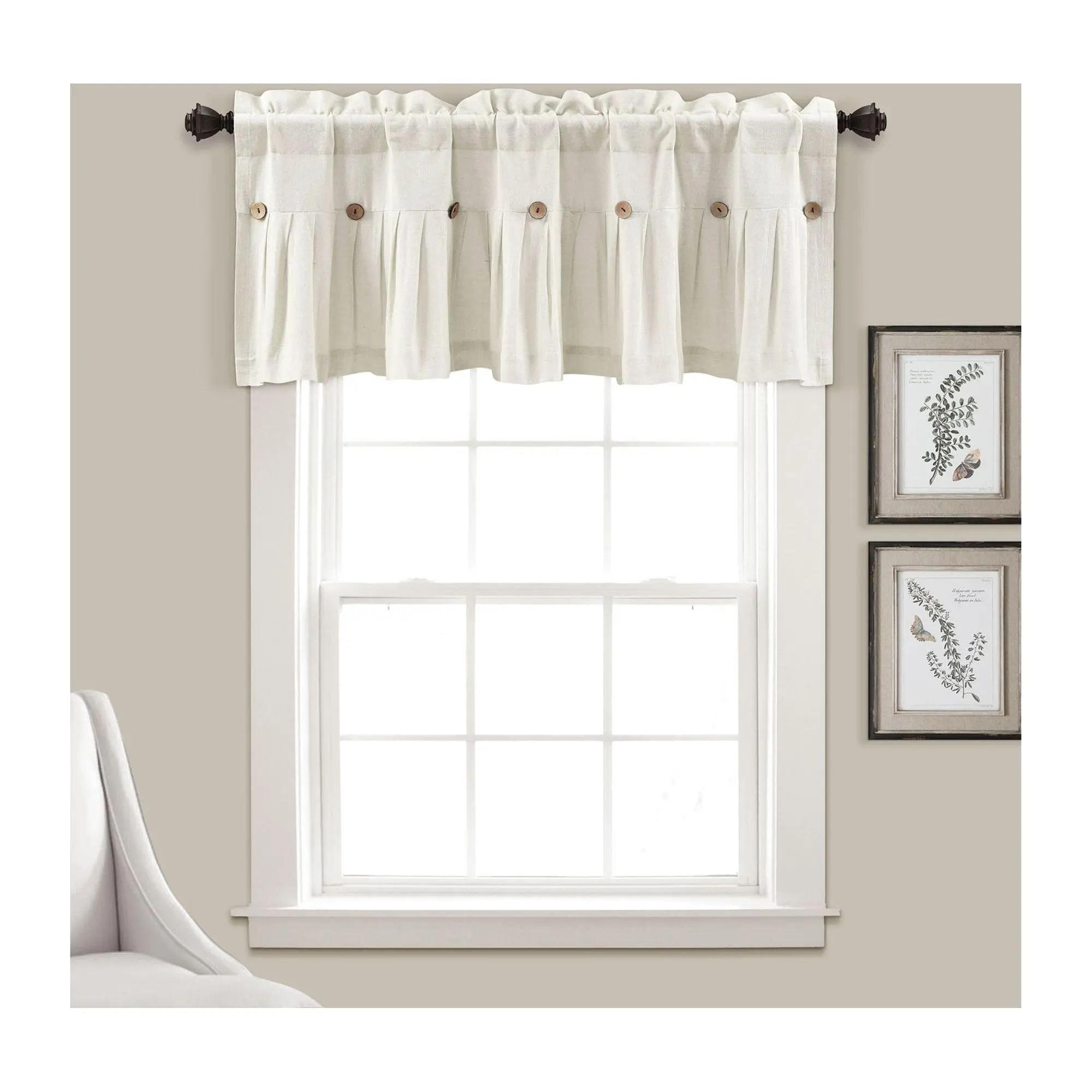 Linen Button Valance Single 84" x 18" + 2" by Lush Decor