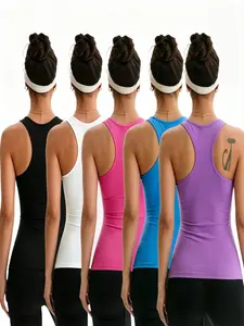 Women's Sleeveless Slim Fit Tank Top, Soft Elastic Fabric, Casual Hiking Running Fitness, Daily Wear, Breathable Solid Pattern, Sleeveless Sports Vest, Sportswear Tank Top, Sporty Tank Top