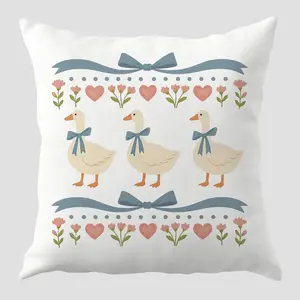 1 piece double-sided printed pillow cover, blue bow floral goose down pillowcase, the perfect gift for goose lovers, with a charming bow design for decorative cushions on sofas and upholstery