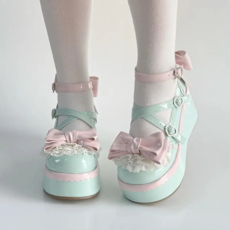 Women's Stylish Lolita Platform Mary Jane Footwear - Elegant Leather Shoes with Bowknot Strap, Chunky Heel