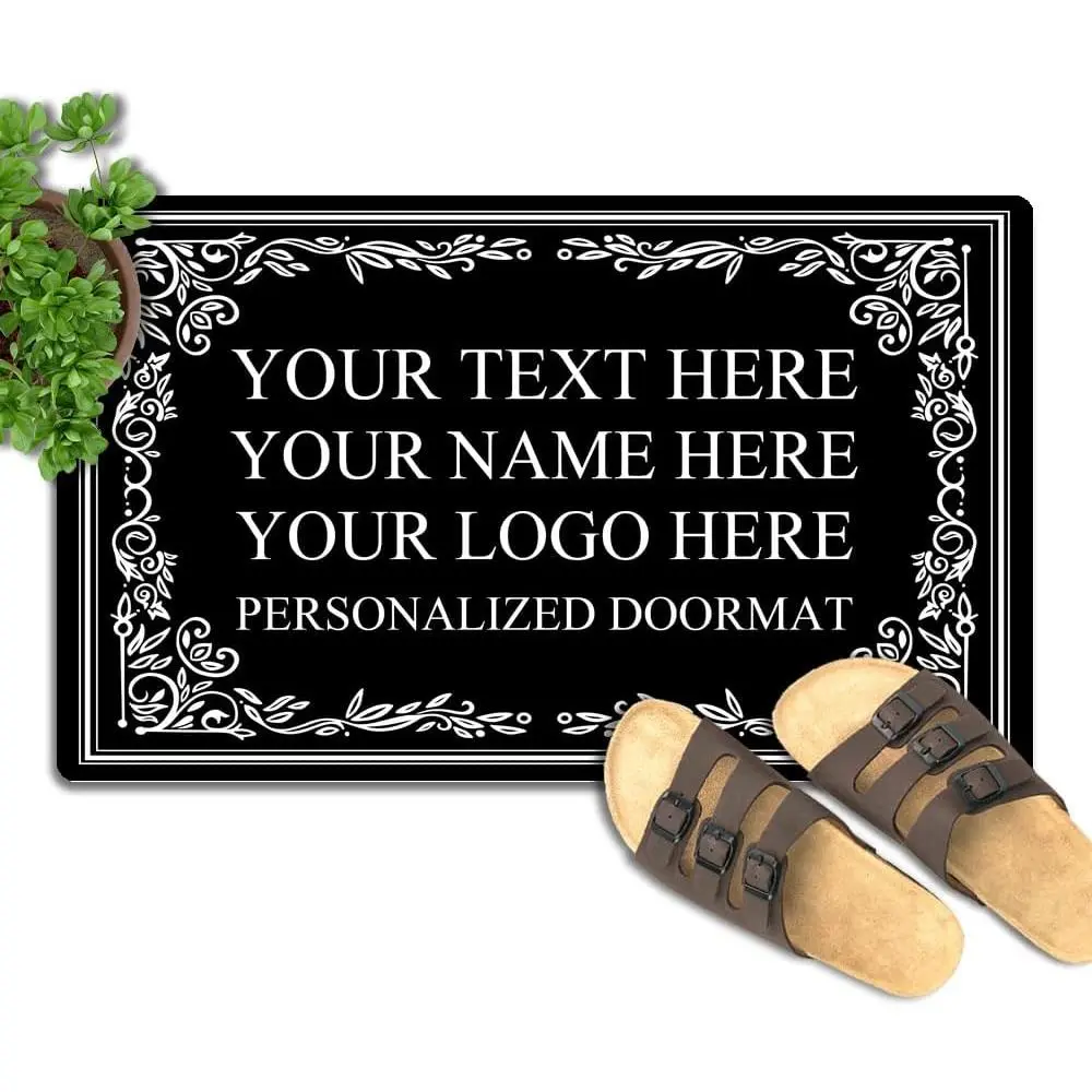 Custom Personalized Doormat - Personalization Option for Text, Name, Logo or Photo, Anti-Shrink, Low Profile, Machine Washable, Non-Slip Durable Rug for Front Door, Ideal Housewarming Gift with Rustic Rounded-Edge, Entryway Bath Use, Dollar Motif