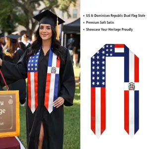 USA Dominican Republic Split Flag Graduation Stole | Dual Heritage Grad Sash，Stole Print Sash for Study Abroad International Students Class of 2026 Silky SatinCapeShawl Set，cords for graduation
