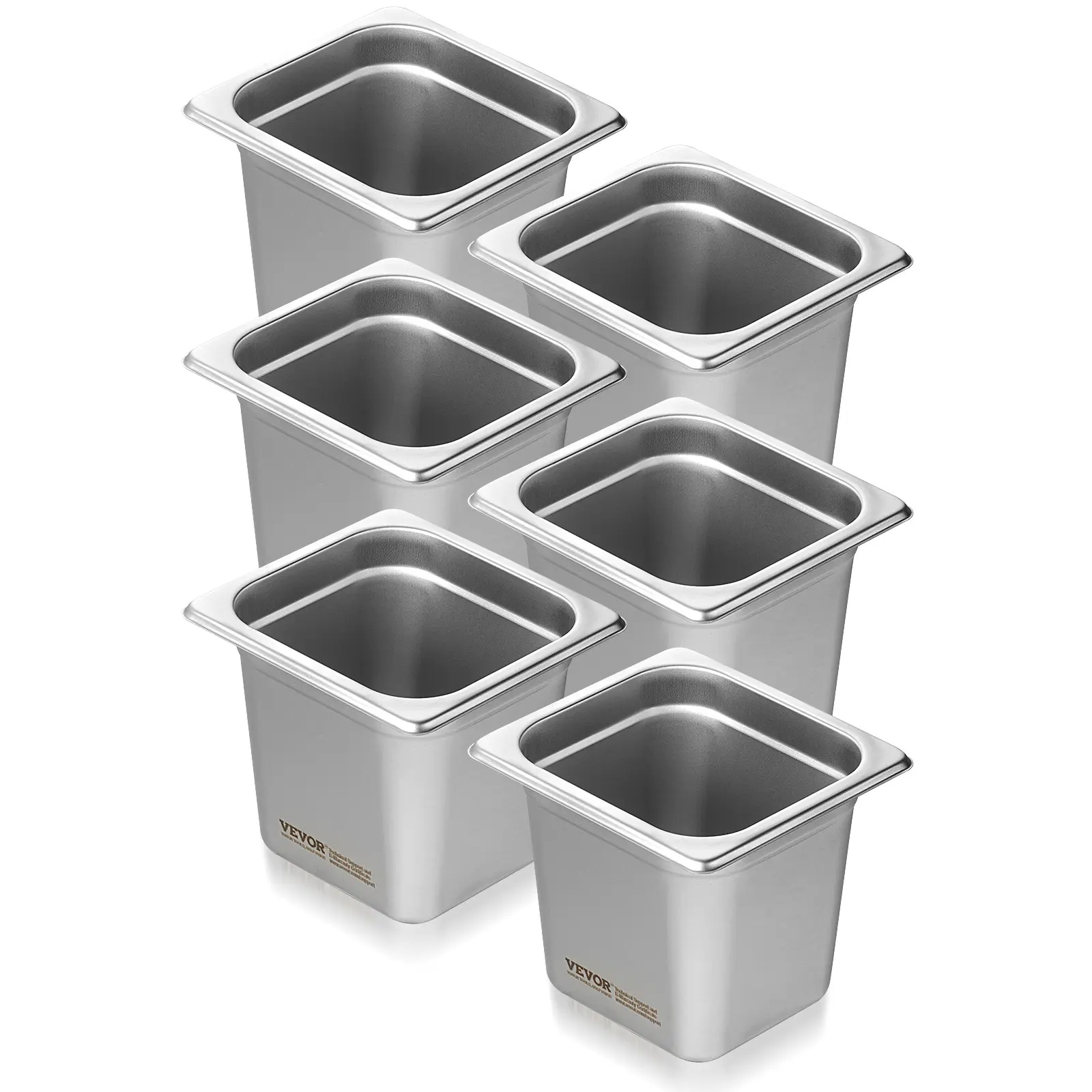 VEVOR 6 Pack Hotel Pans,  1/6  Size Anti-Jam Steam Pan, 0.8mm Thick Stainless Steel Restaurant Steam Table Pan, 6-Inch Deep Commercial Table Pan, Catering Storage Food Pan, for Industrial & Scientific