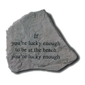 212 MAIN Cast Stone Weatherproof Outdoor Decor Garden Accent - "If You're Lucky Enough At The Beach" Design, 5.25in x 4.5in Wall Display (Formerly Kay Berry Inc. Product)