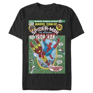 Men's Marvel Spider-Man and Iron Man Team Up Cover T-Shirt