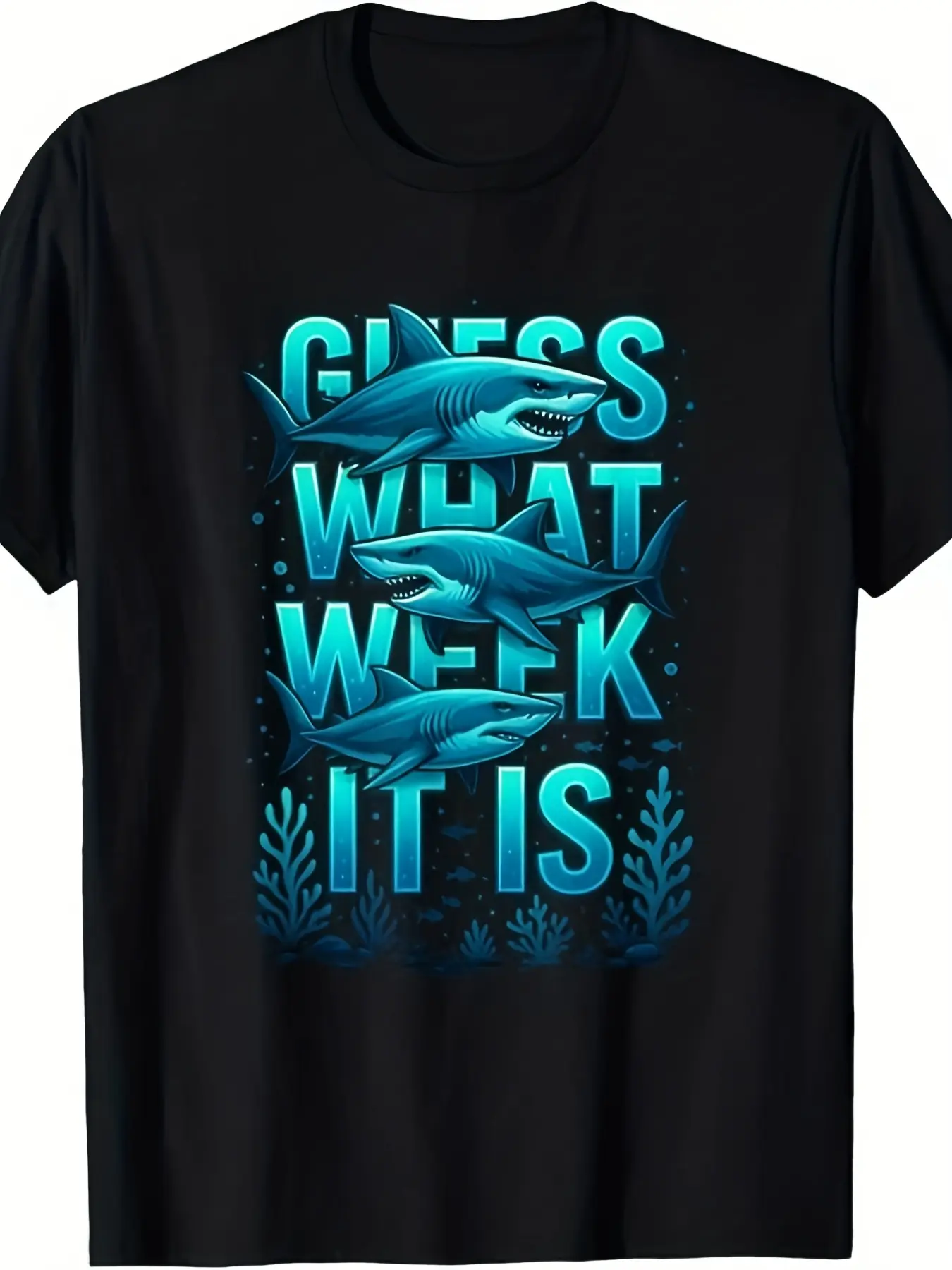 Men'S Funny Shark Week Graphic T-Shirt - "Guess What Week It Is" Novelty Design with & Lettering - Casual Short Sleeve Round Neck Tee for Casual Attire, Shark Awareness Support & Themed Events - Comfortable Retro Fit All-Season Apparel