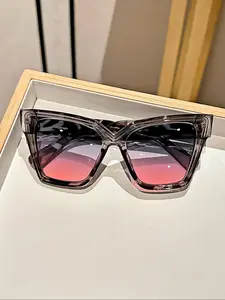 Trendy Vintage Rectangle Frame Sunglasses, Retro Tinted Lens Sunglasses for Everyday Use, Fashion Accessories for Outdoor Activities, Trendy Beach Eyewear
