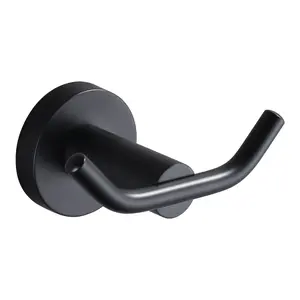 WOWOW Black Towel Hooks, SUS 304 Stainless Steel Double Wall Hooks, Heavy Duty Robe Hooks, Towel Hooks for Bathroom Wall Mounted