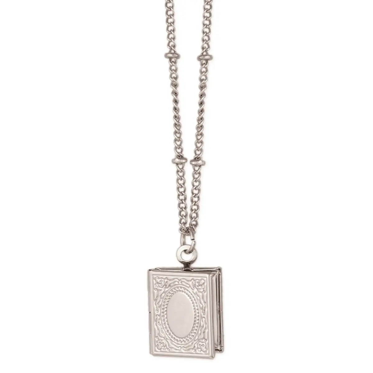 Vintage Silver Tone Book Locket Necklace for Readers, 1/2 Inch Pendant with Silver Bead, Adjustable 20-22 Inch Chain & Lobster Clasp, Book Lovers, Unisex, Metal Coating, Gift-Ready, 0.32 Oz, 20-22 Inches