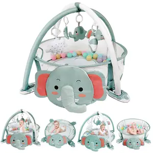 Dearlomum 4-in-1 Baby Play Mat Elephant Gym Tummy Time Mat for Floor Activity with 30 Balls & 5 Sensory Toys for Newborn Toddler Boy & Girl Gifts Playpen Cute
