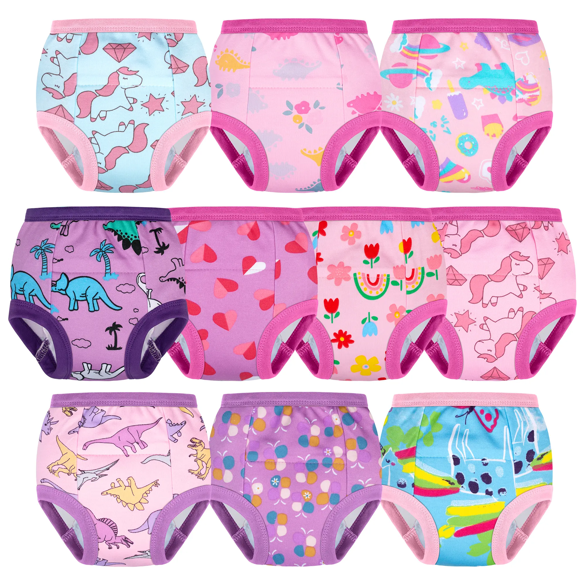 BIG ELEPHANT 10-Pack Girls Potty Training Underwear Soft 100% Cotton | Helps Manage Small Amounts of Daytime Urine Leakage, Lets Kids Feel Wetness Cues, Washable & Reusable for Potty Training